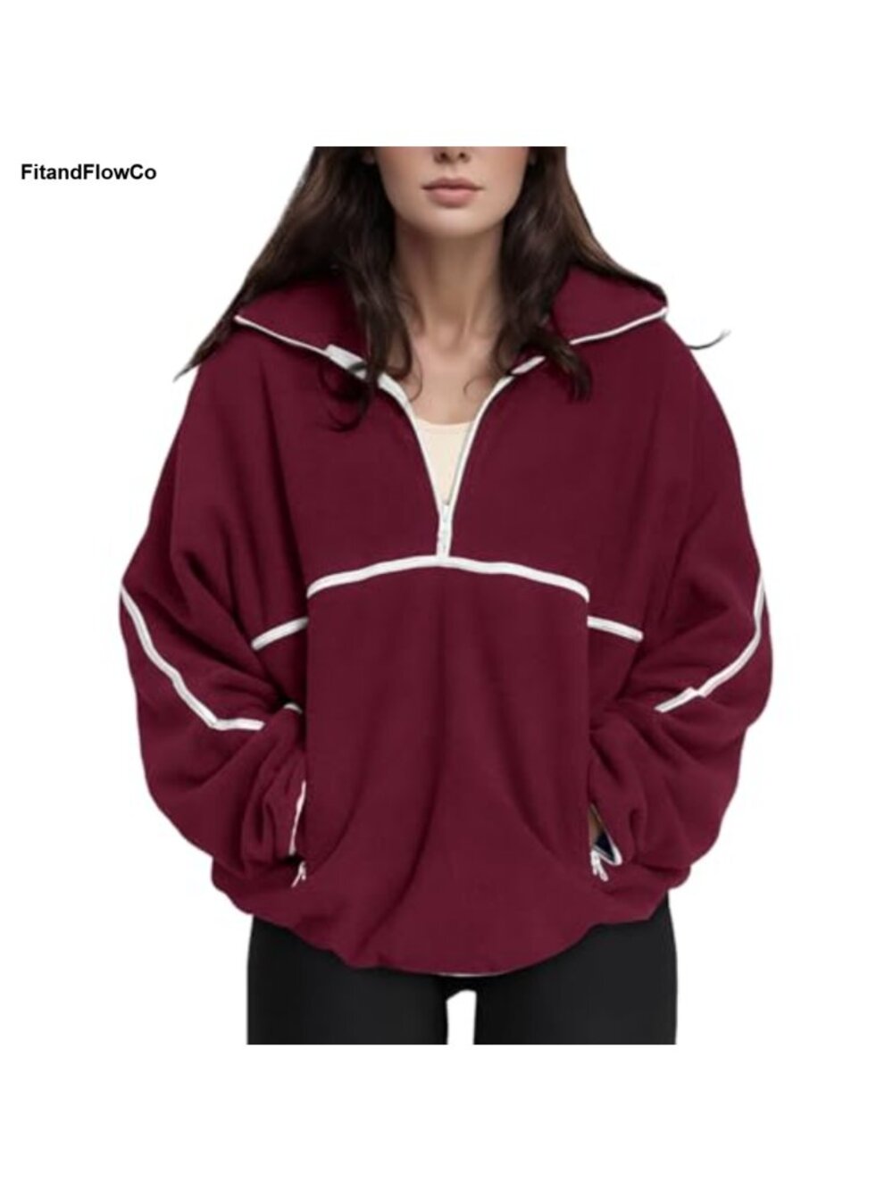 Sherpa Fleece Quarter Zip Pullover Oversized Sweatshirt Fuzzy Long Sleeve